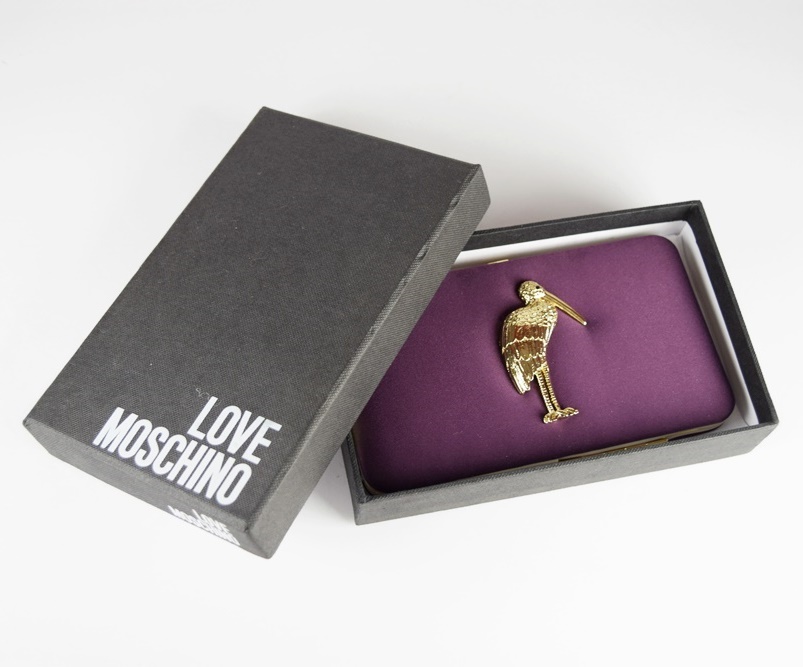 Love Moschino Plum Satin Stork Wallet/Clutch