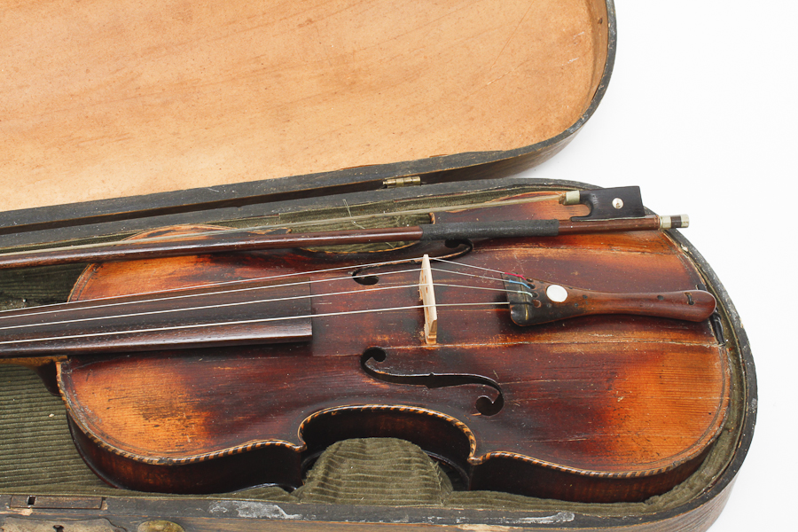 Antique Violin with Handcrafted Mother of Pearl Inlaid Design