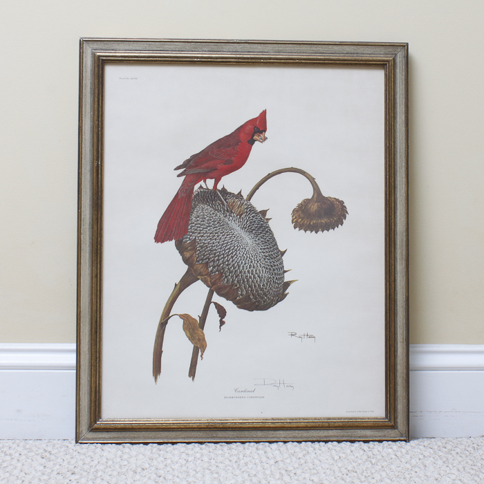 Signed Ray Harm "Cardinal" and Sunflower Print