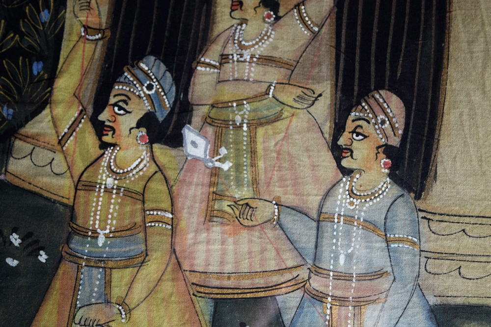 Indian Silk Painting Illustrating Marraige Procession with Elephants, Professionally Framed