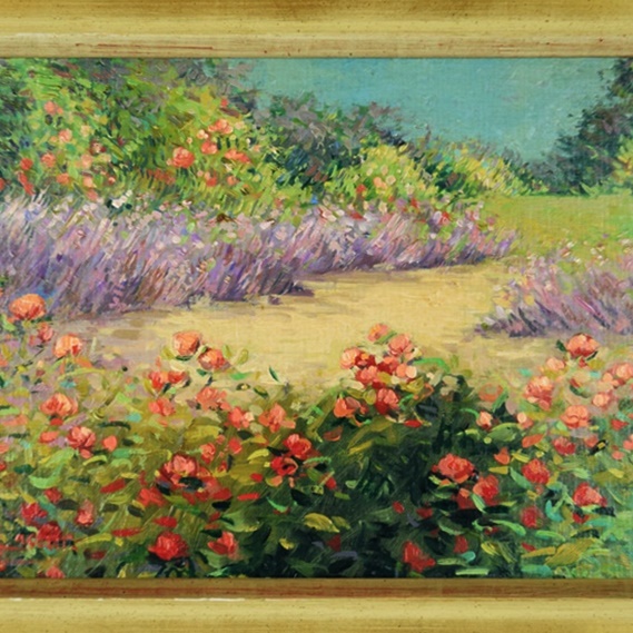 Original Oil on Board Illustrating a Garden Path, Signed and Framed