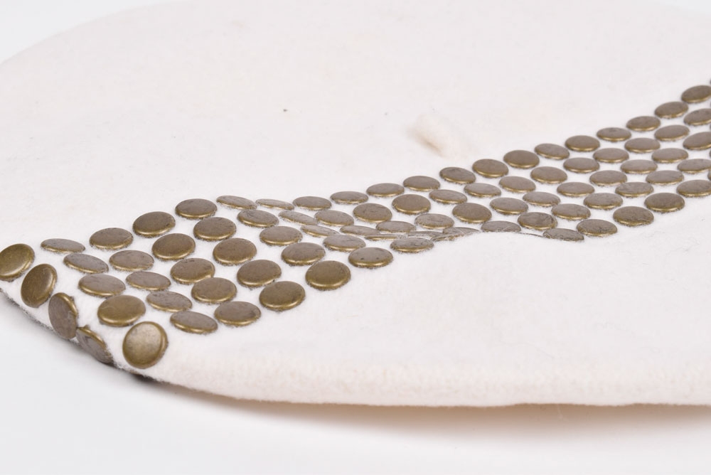 Lola Brand White Wool Beret Embellished with Studs