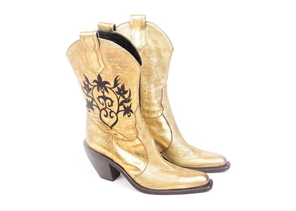 Steve Morris Gold Metallic Leather Western Boots