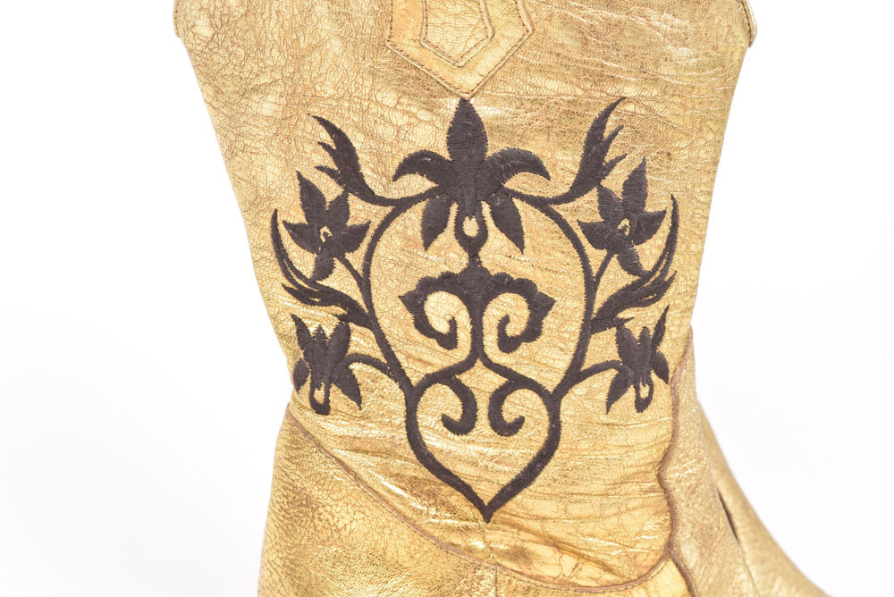 Steve Morris Gold Metallic Leather Western Boots