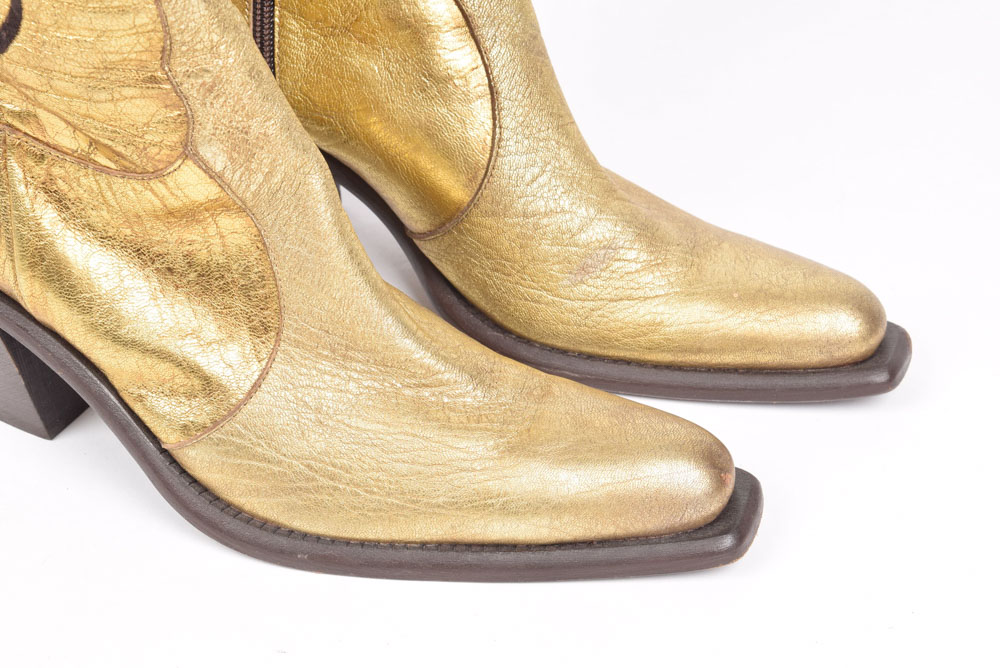 Steve Morris Gold Metallic Leather Western Boots