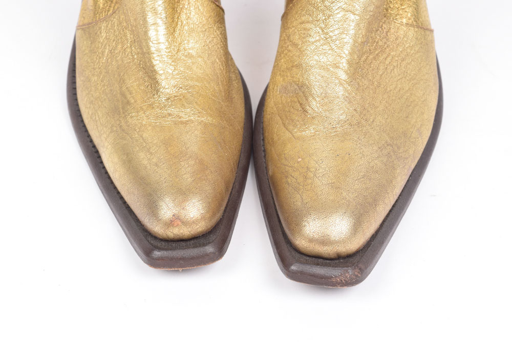 Steve Morris Gold Metallic Leather Western Boots