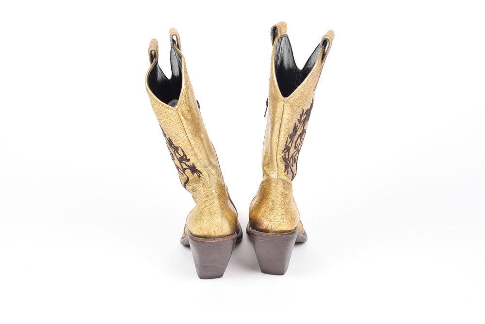 Steve Morris Gold Metallic Leather Western Boots
