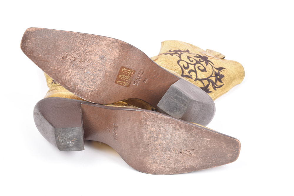 Steve Morris Gold Metallic Leather Western Boots