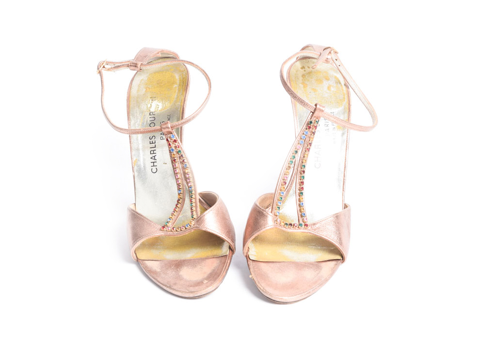 Vintage Charles Jourdan of Paris Designer Open Toe Slingback Heels