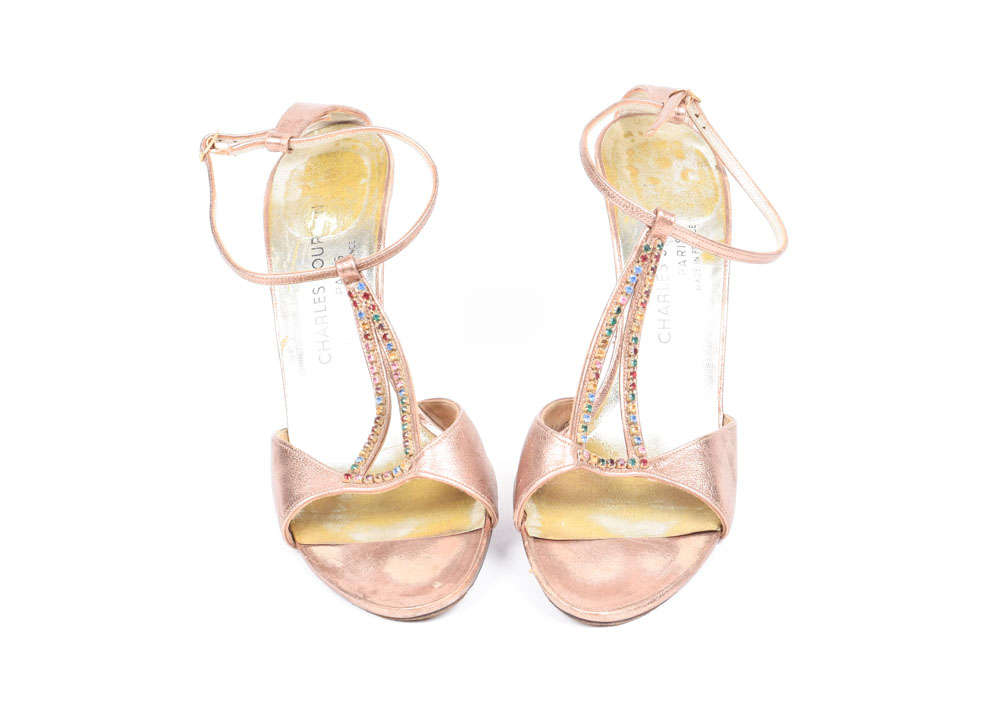 Vintage Charles Jourdan of Paris Designer Open Toe Slingback Heels