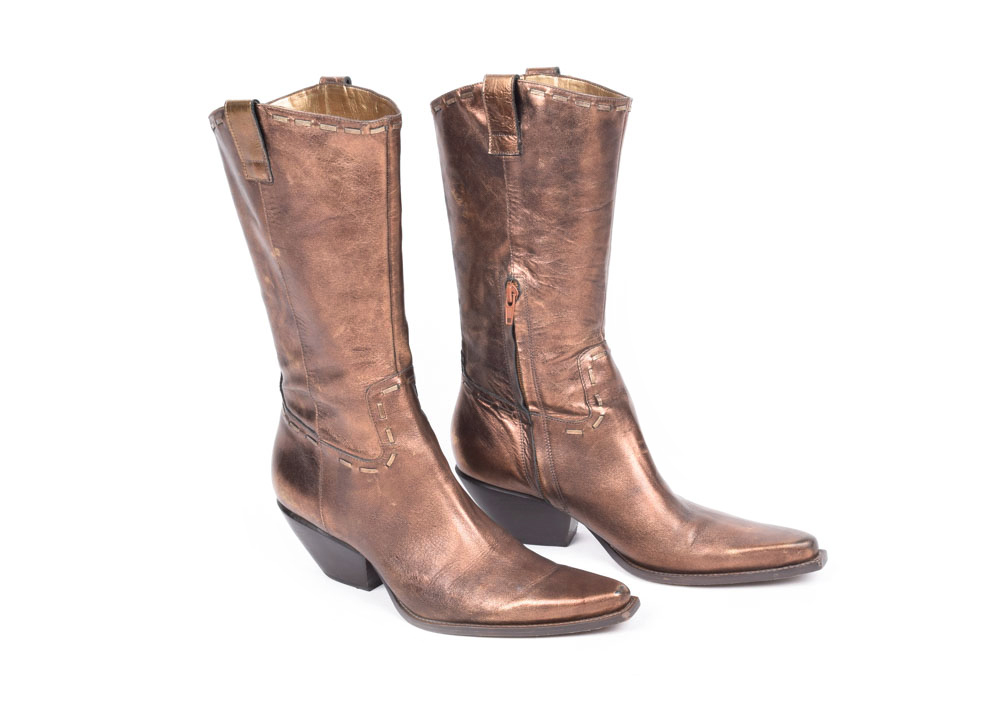 BCB Girls Bronze Leather Square Toe Boots
