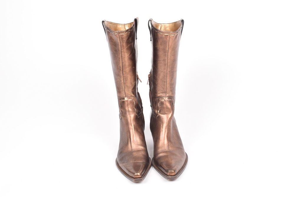 BCB Girls Bronze Leather Square Toe Boots