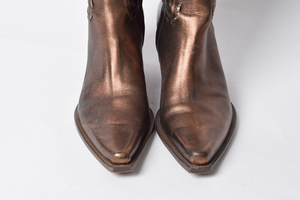 BCB Girls Bronze Leather Square Toe Boots