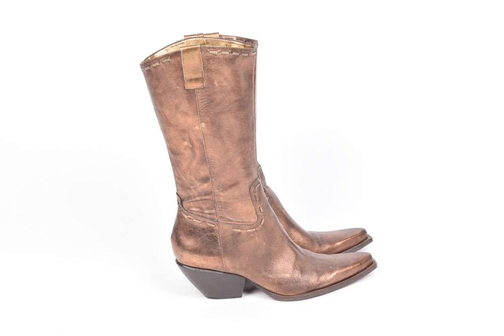 BCB Girls Bronze Leather Square Toe Boots