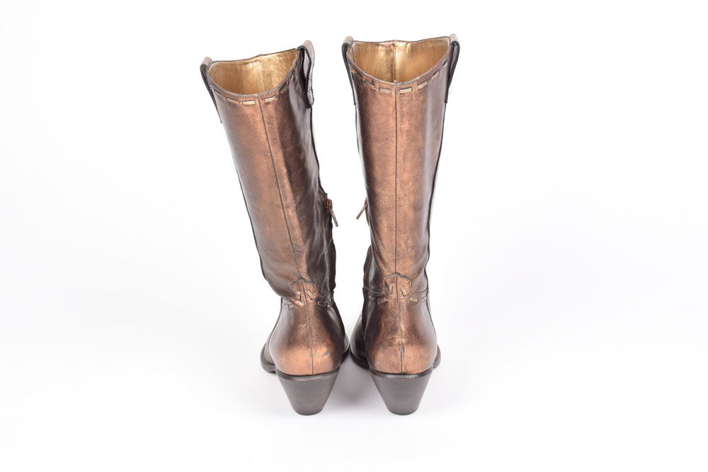 BCB Girls Bronze Leather Square Toe Boots