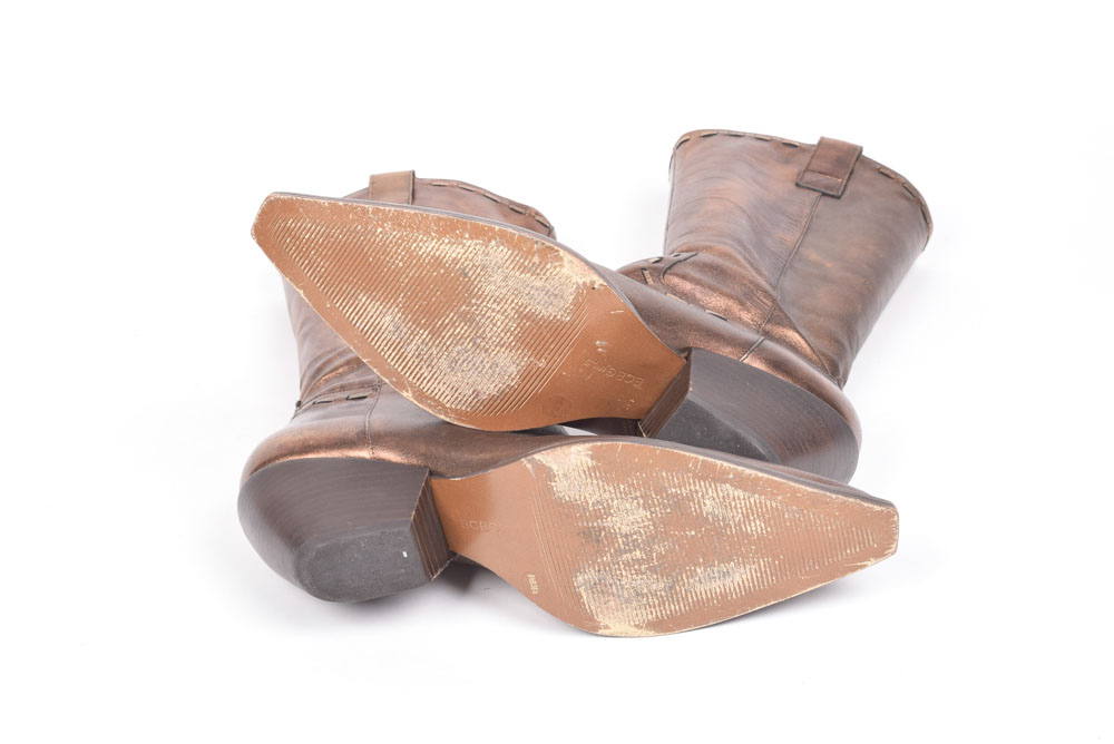 BCB Girls Bronze Leather Square Toe Boots