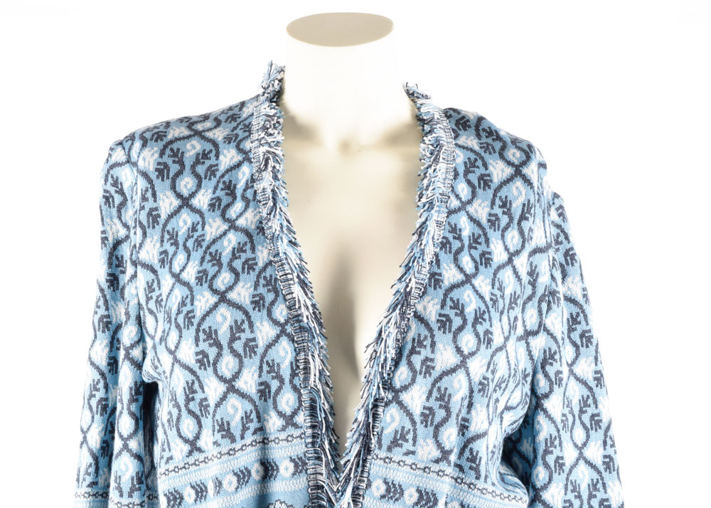 St. John Sport by Marie Gray Long Knit Cardigan Sweater with Fringe and Tie Belt