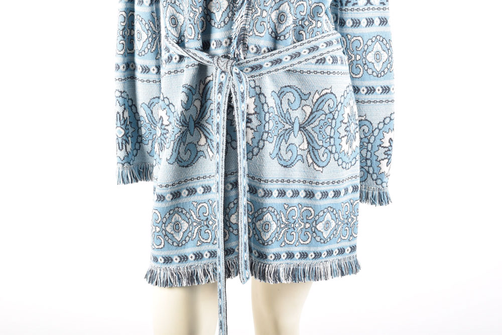 St. John Sport by Marie Gray Long Knit Cardigan Sweater with Fringe and Tie Belt
