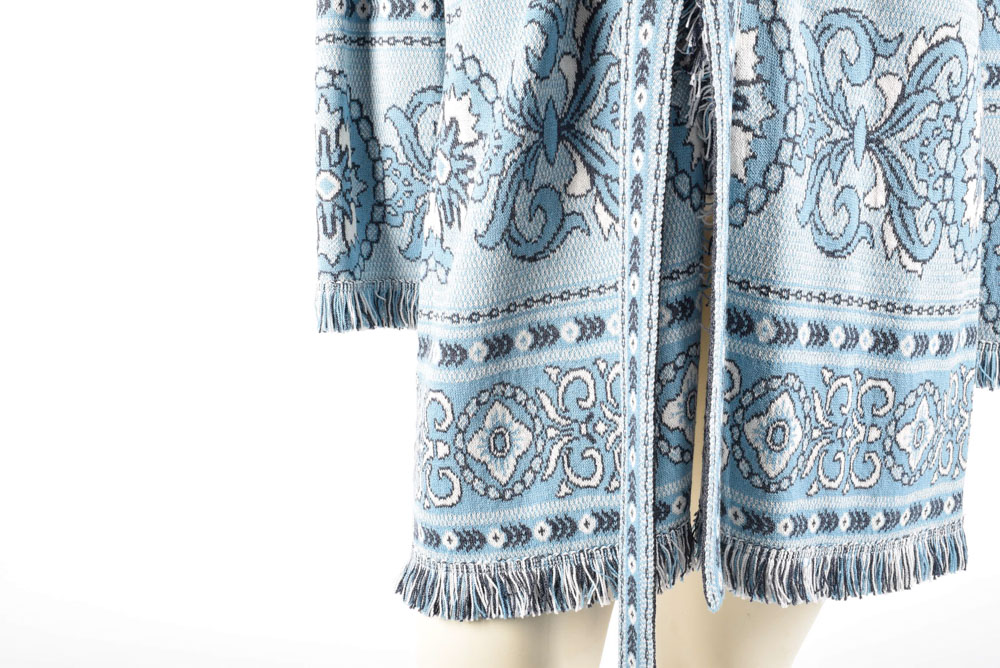 St. John Sport by Marie Gray Long Knit Cardigan Sweater with Fringe and Tie Belt