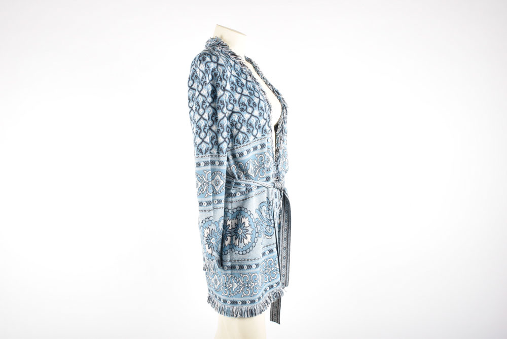 St. John Sport by Marie Gray Long Knit Cardigan Sweater with Fringe and Tie Belt