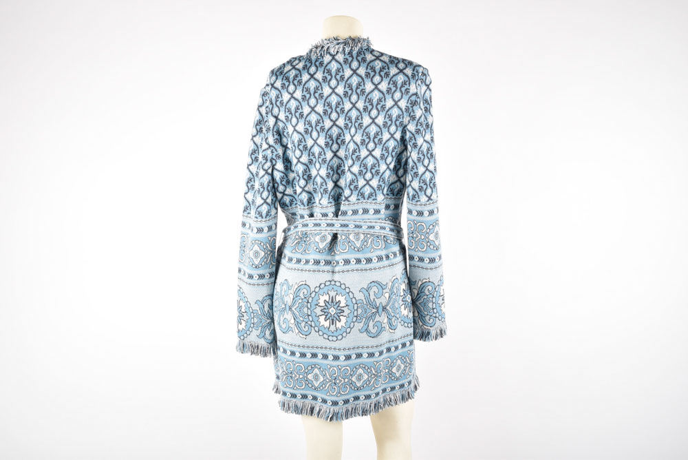 St. John Sport by Marie Gray Long Knit Cardigan Sweater with Fringe and Tie Belt