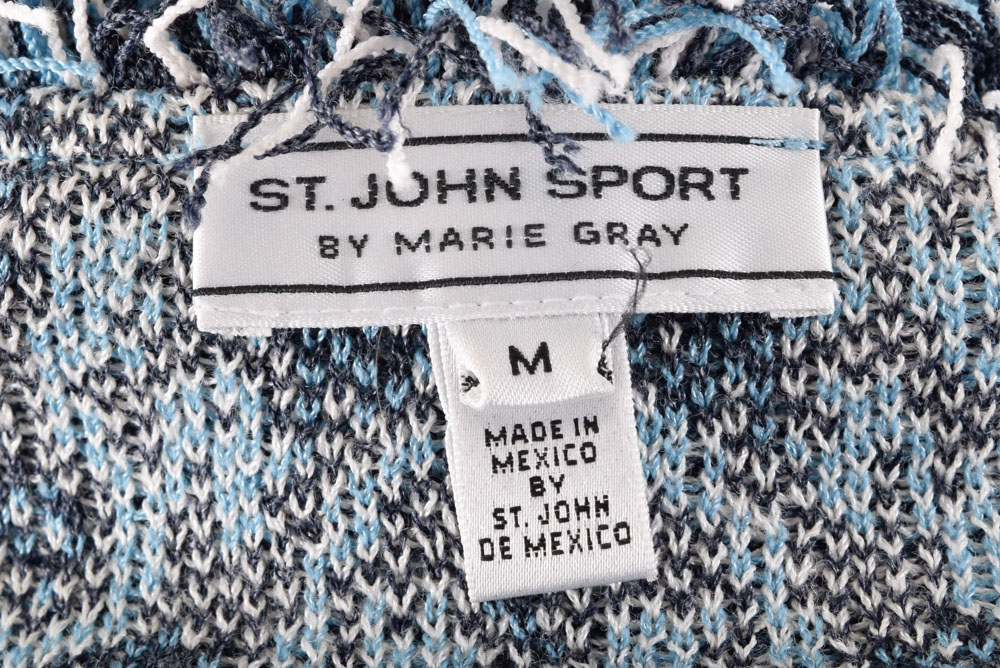 St. John Sport by Marie Gray Long Knit Cardigan Sweater with Fringe and Tie Belt
