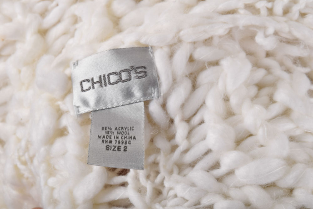 Chico's Long Knit Cardigan Sweater with Fringe