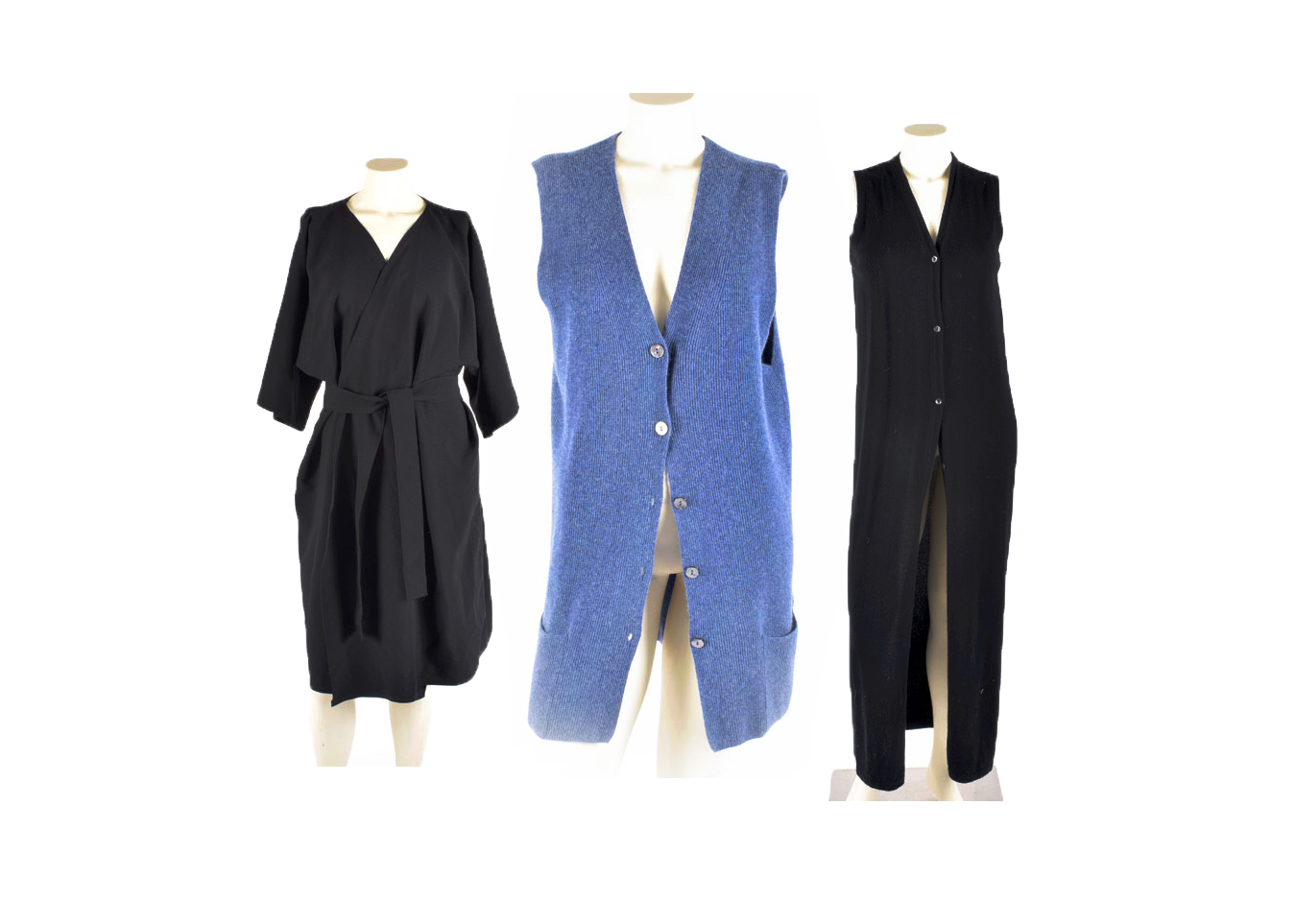 Aldan Black Jacket with Tie Belt, and a Malo Cashmere, and TSE Cashmere Cardigan Knit Sweater