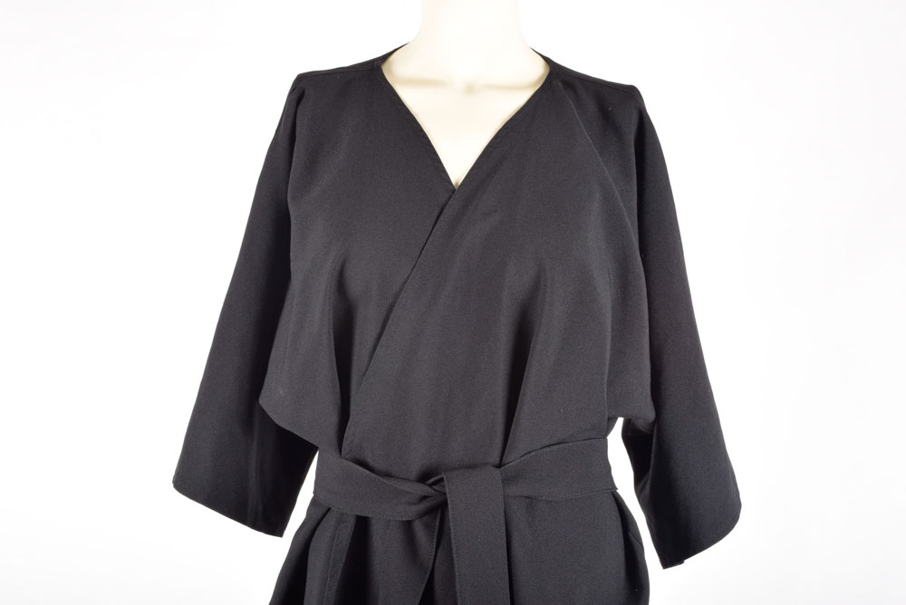 Aldan Black Jacket with Tie Belt, and a Malo Cashmere, and TSE Cashmere Cardigan Knit Sweater