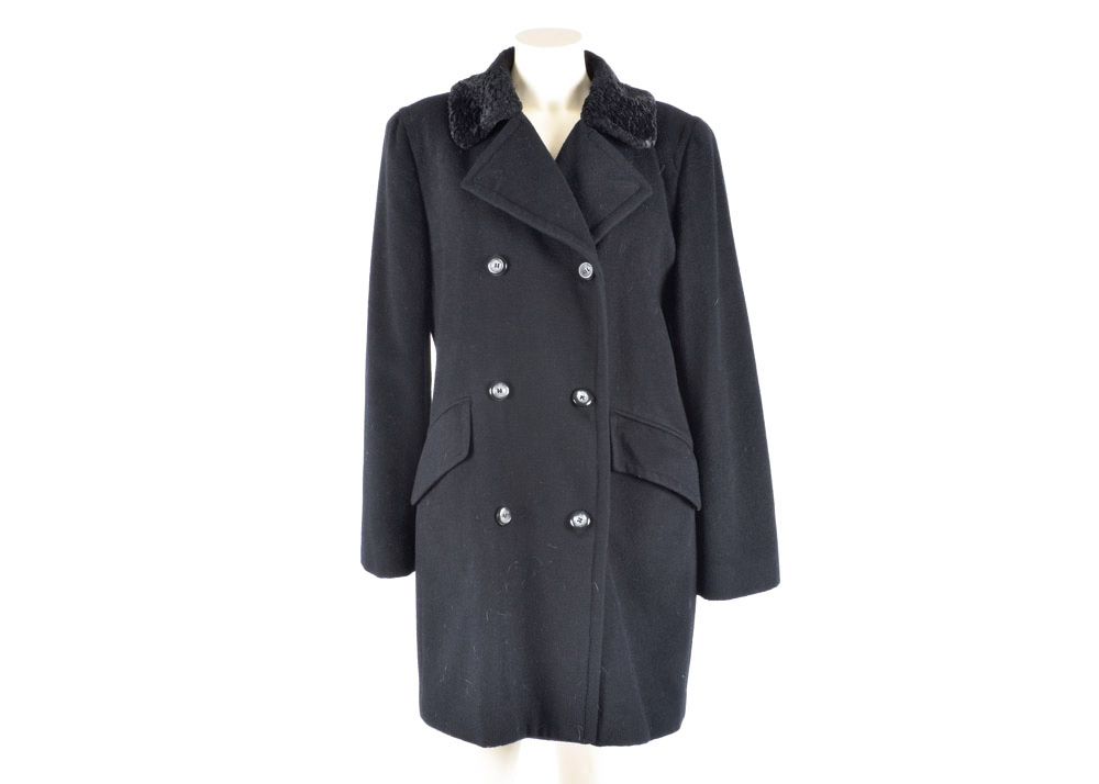 Daniel & Rebecca Black Coat with Faux Persian Lamb Collar