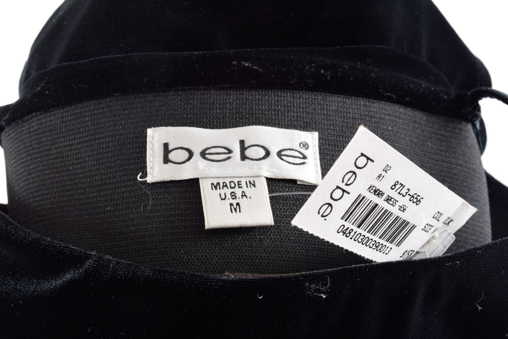 Bebe Black Velvety "Kendra" Dress, New with Tag