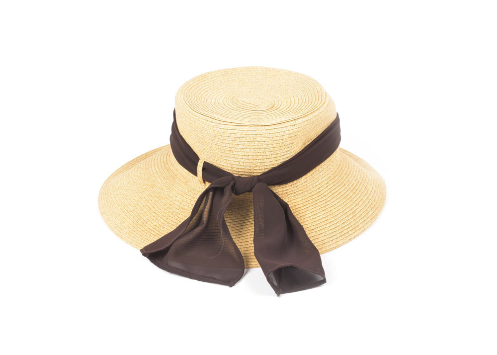 Woven Paper Straw Hat with Brown Tie Band