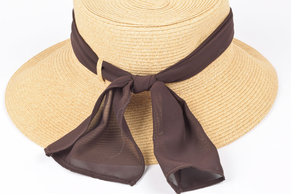 Woven Paper Straw Hat with Brown Tie Band