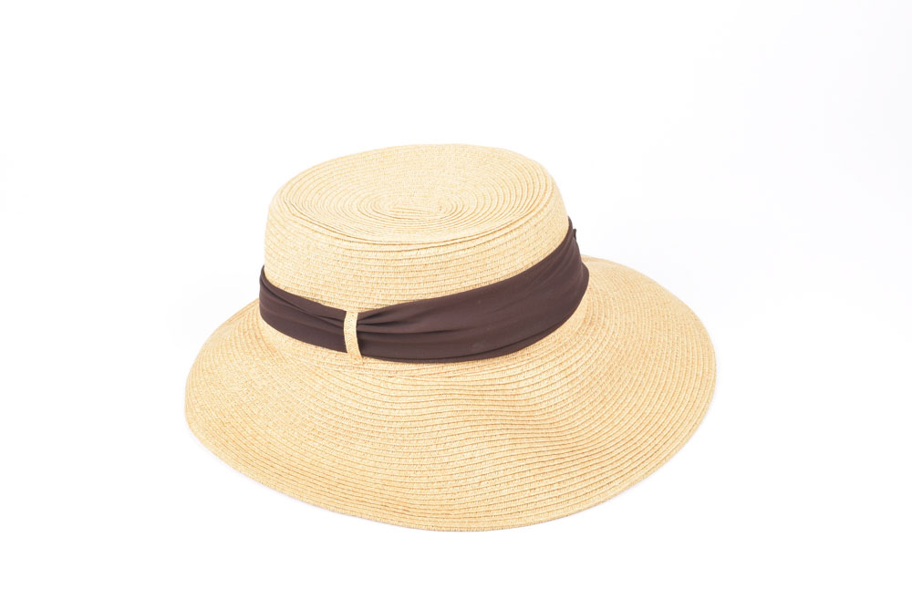 Woven Paper Straw Hat with Brown Tie Band