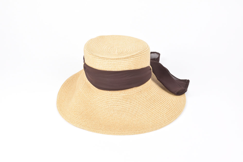 Woven Paper Straw Hat with Brown Tie Band