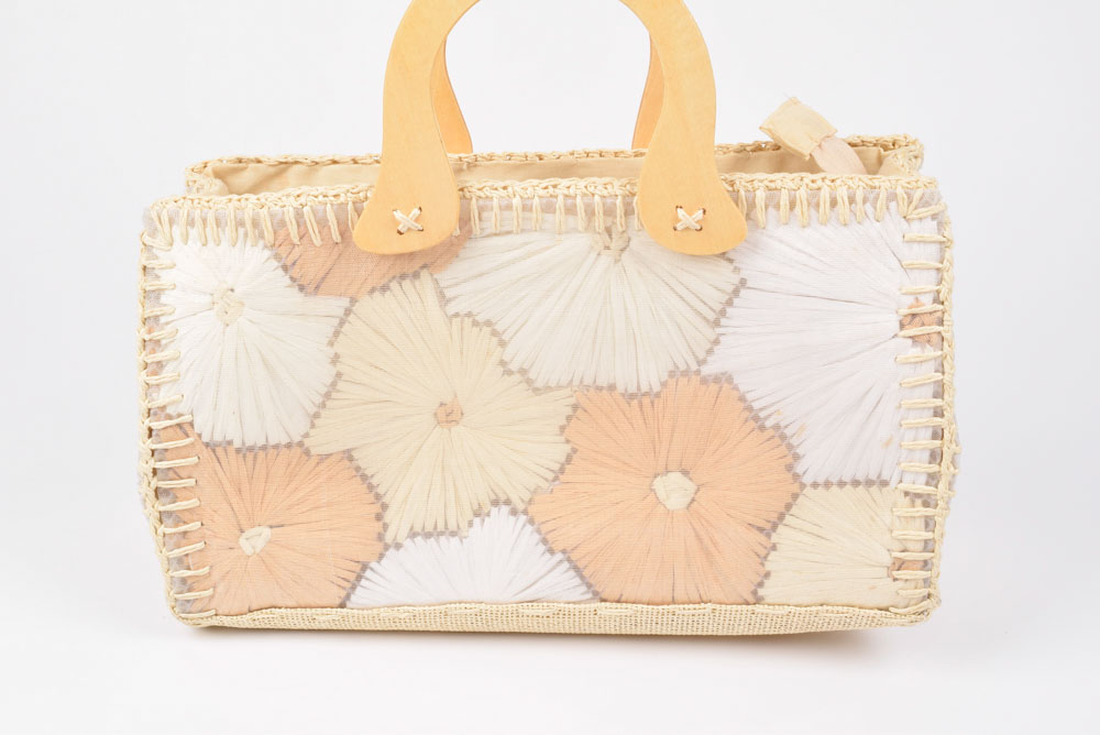 Handmade Straw Handbag with Wooden Handles