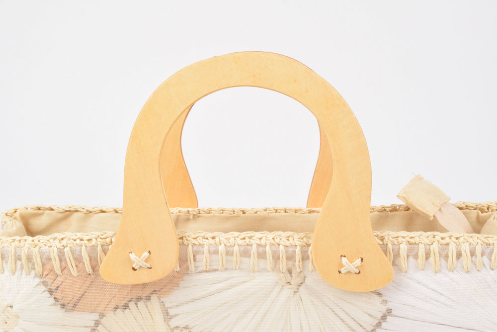 Handmade Straw Handbag with Wooden Handles