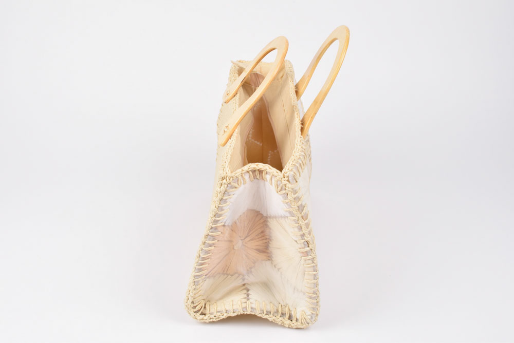 Handmade Straw Handbag with Wooden Handles