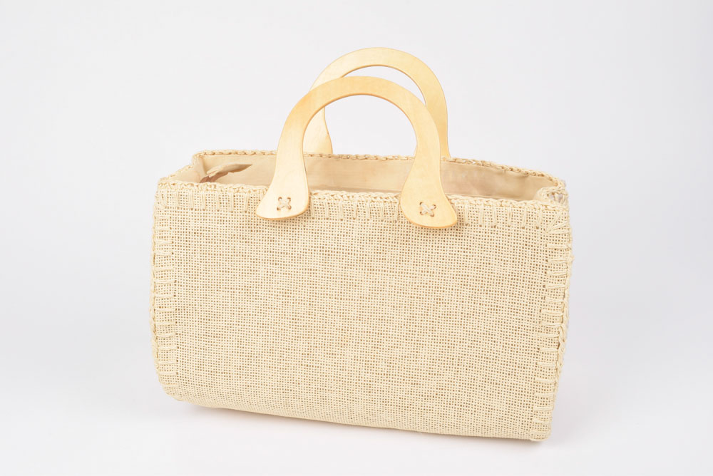 Handmade Straw Handbag with Wooden Handles