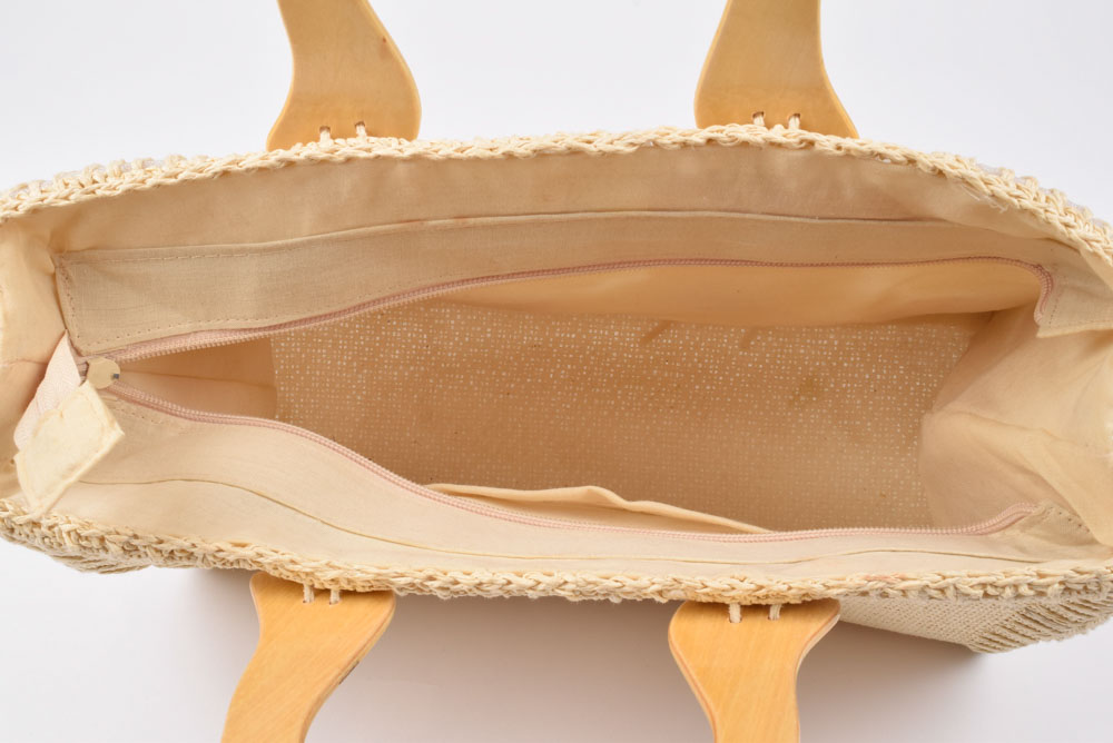 Handmade Straw Handbag with Wooden Handles