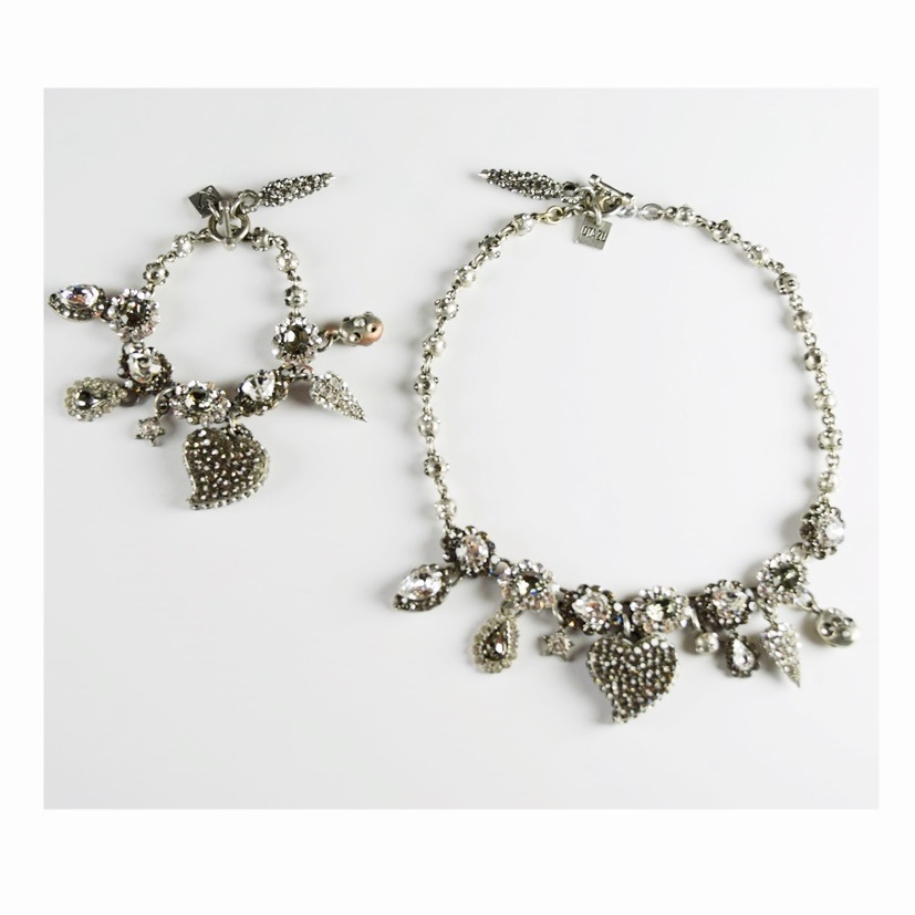 Otazu Pave Crystal Heart Necklace and Bracelet