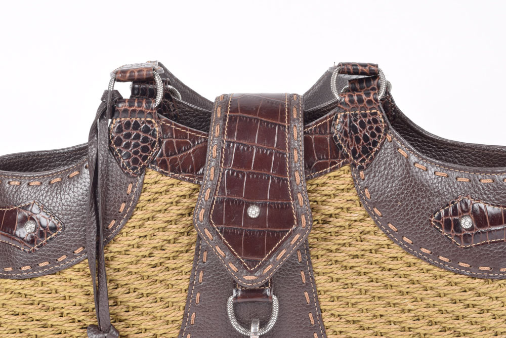 Brighton Leather and Woven Straw Handbag