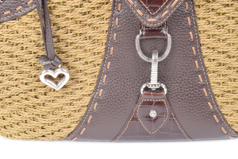 Brighton Leather and Woven Straw Handbag