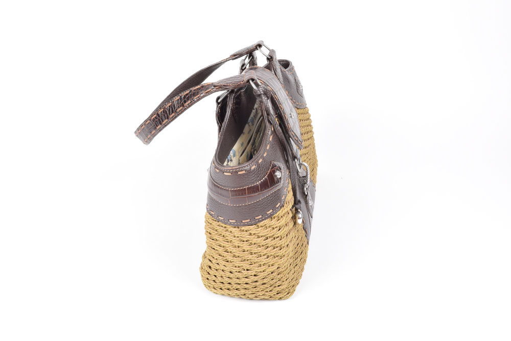 Brighton Leather and Woven Straw Handbag