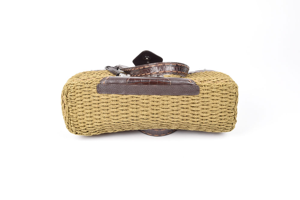 Brighton Leather and Woven Straw Handbag