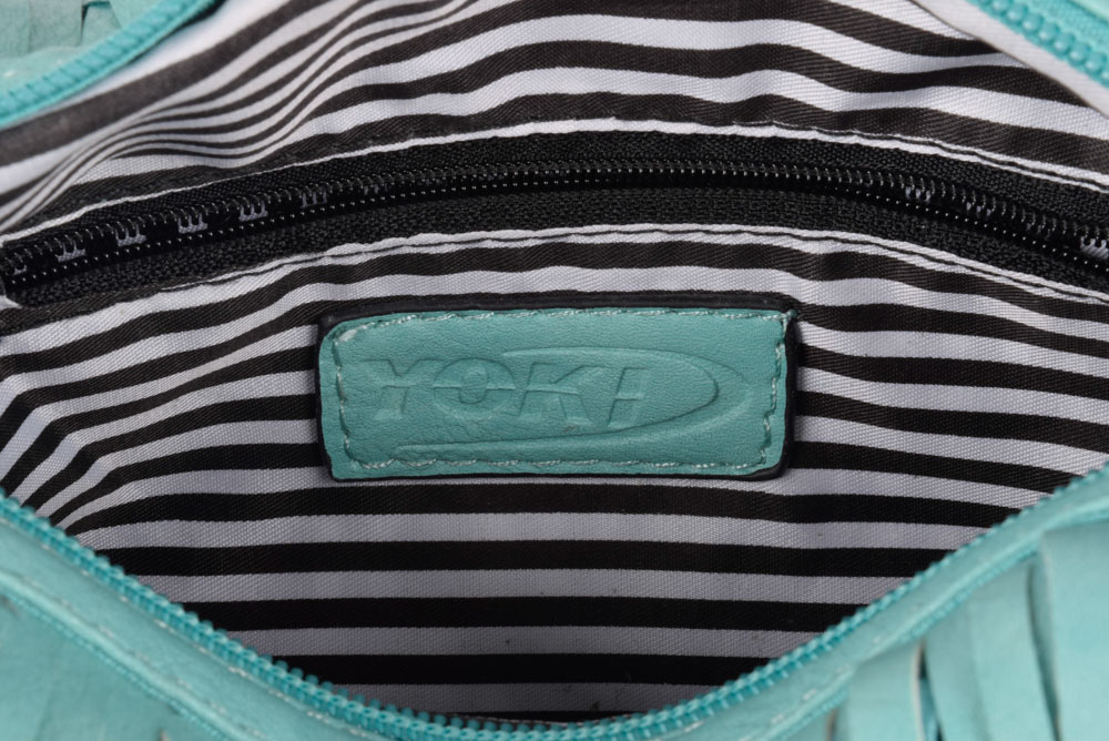 YOKI Aqua Blue Vegan Faux Leather Fringe Purse with Goldtone Chain Strap