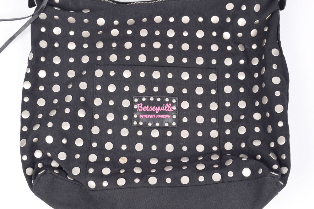 Betseyville by Betsey Johnson Black Cotton Handbag with Studs
