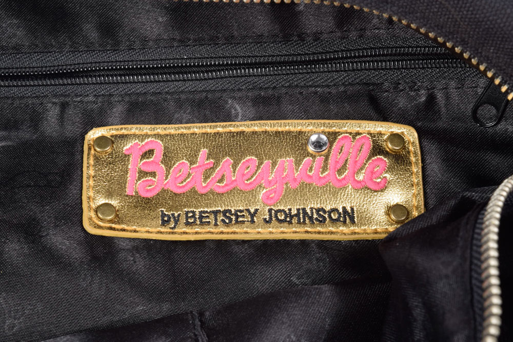 Betseyville by Betsey Johnson Black Cotton Handbag with Studs