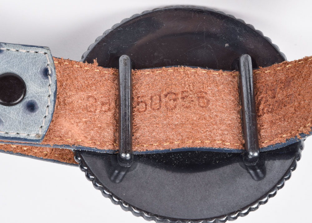 Tony Lama of El Paso, Texas Blue Ostrich Leather Belt with Pewtertone Embellished Medallions