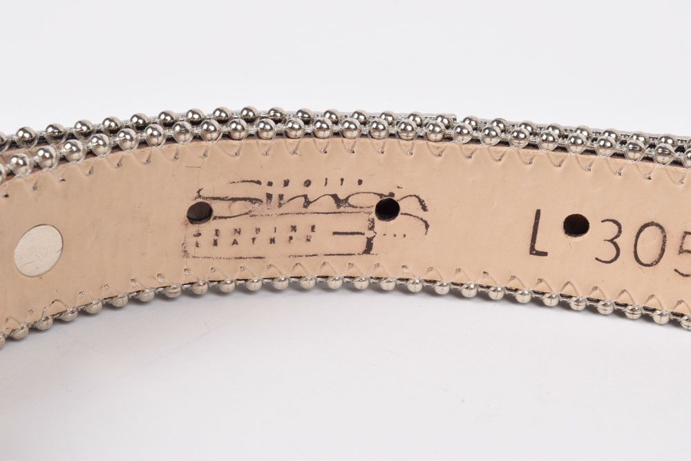 B.B. Simon of California Designer Black Leather Belt with Swarovski Hand Set Blue Crystal Rhinestones